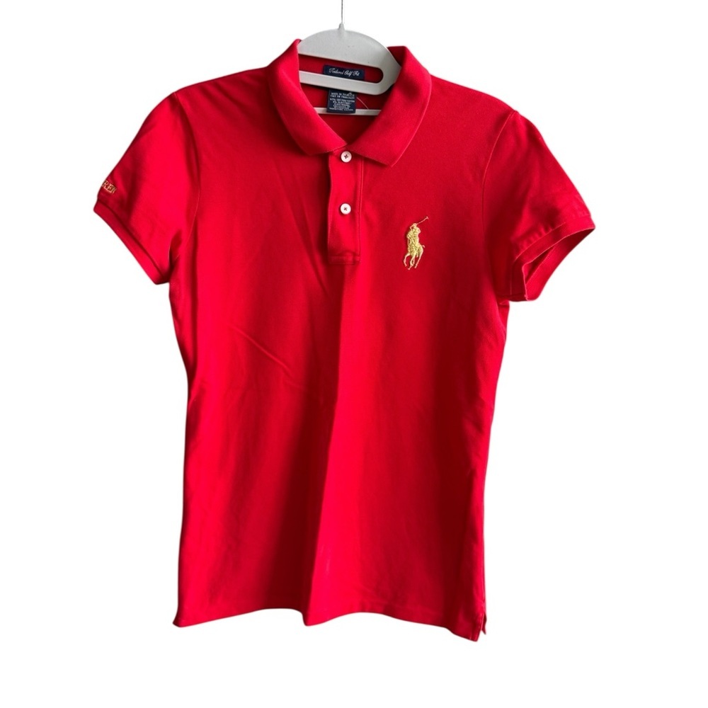 Polo by Ralph Lauren Big Pony Red and Gold Polo Shirt Classic Design - Picture 2 of 12